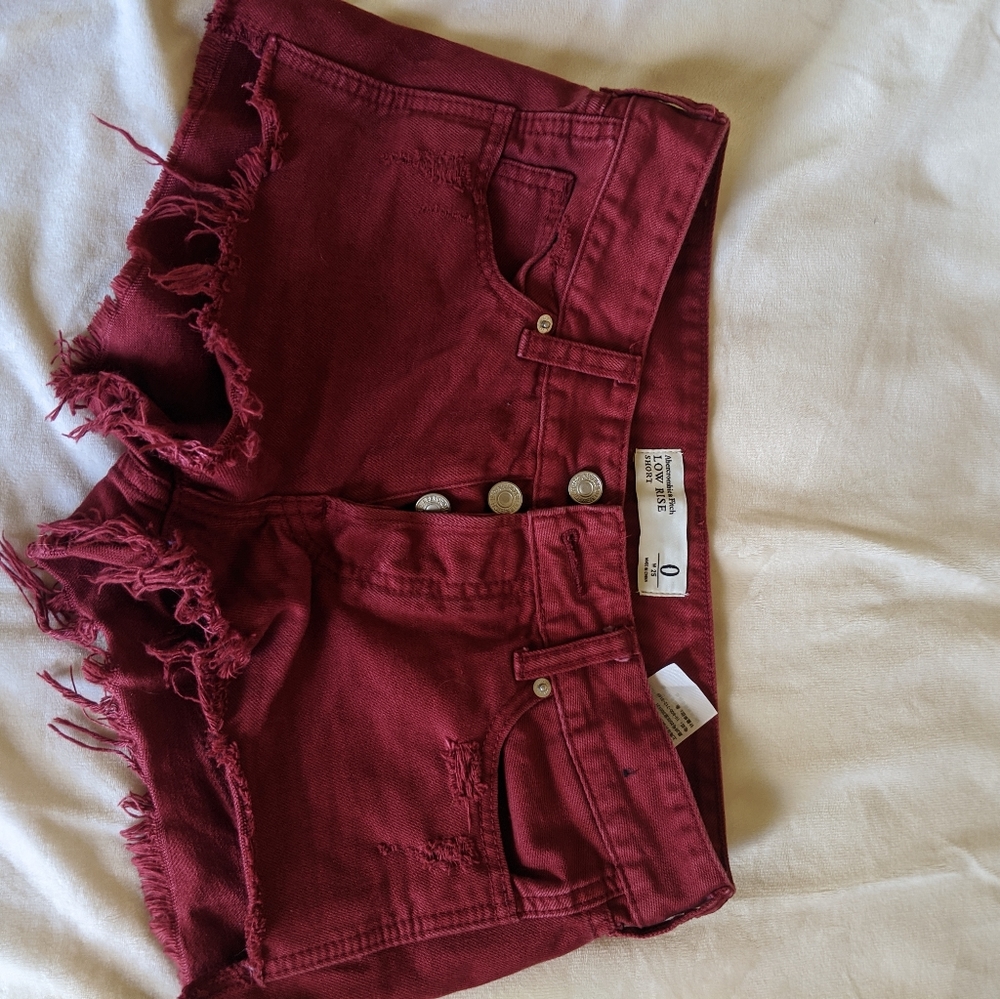 Deep Red Denim Shorts